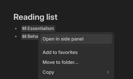 Nover how to open side panel from context menu