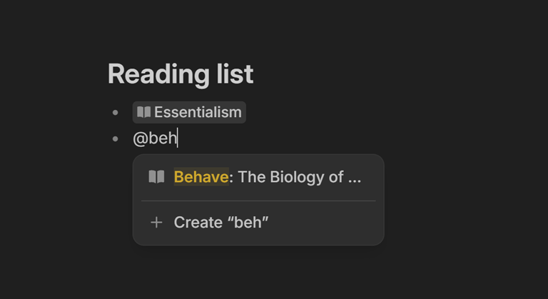 Nover app showing linked notes menu