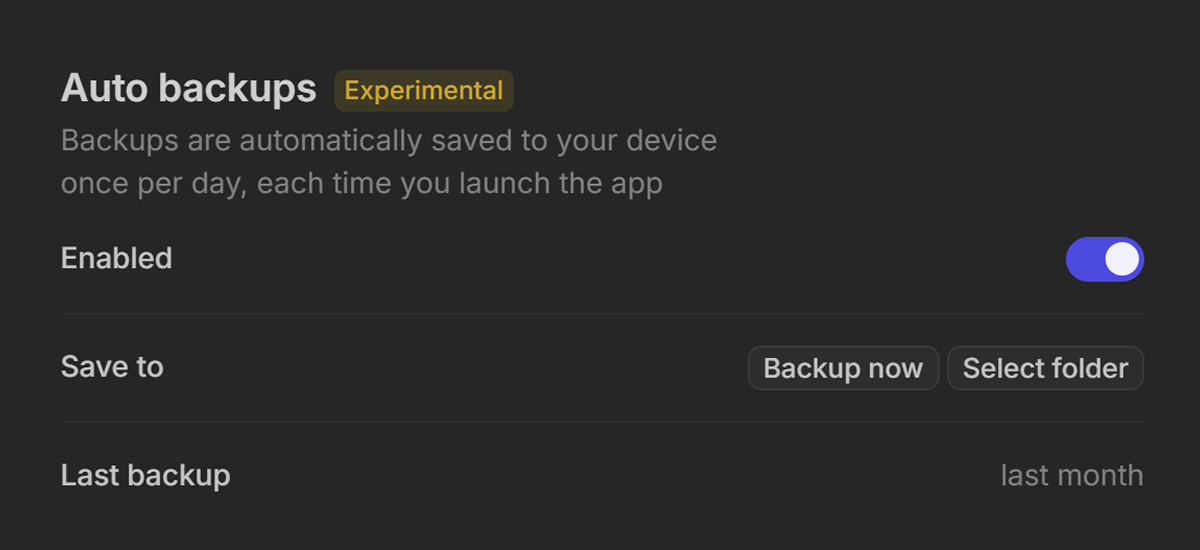{{ $doc.appConfig.name }} app showing auto backups section