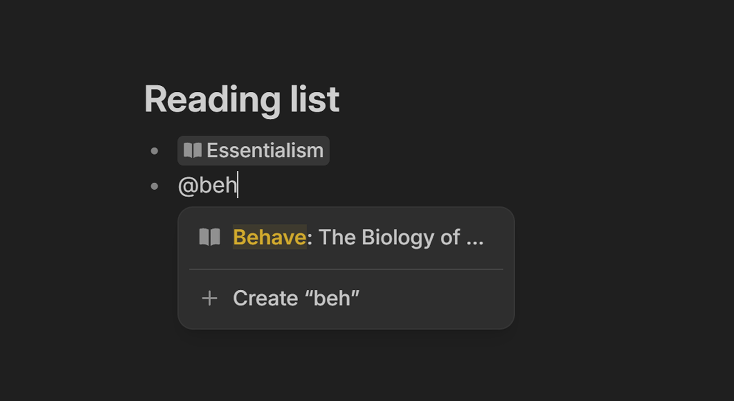{{ $doc.appConfig.name }} app showing linked notes menu